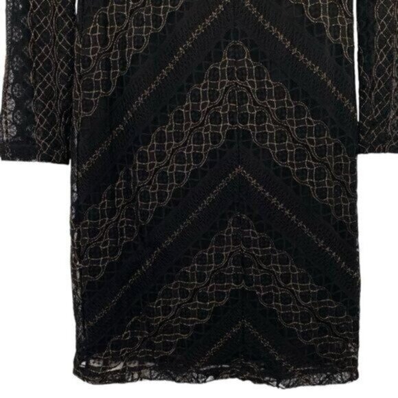 Black Lace Metallic Gold Vamp Bodycon Cocktail Dress Whimsigoth Witchy - Picture 6 of 16